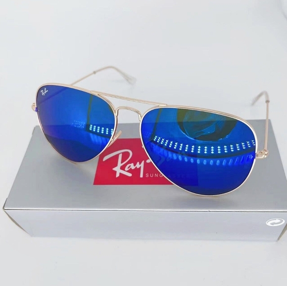 LIKE NEW RayBan Aviator RB3025 Blue Mirror Lenses Ray ban Sunglasses - Picture 6 of 10